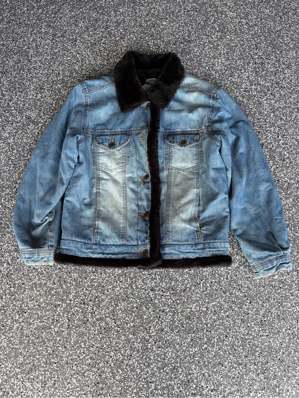 Cambridge Dry Goods Blue Denim Jacket with Black Faux Fur Trim